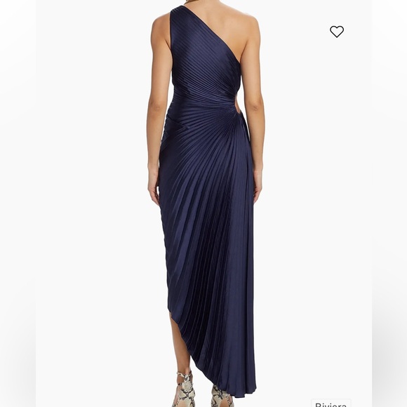 A.L.C. Delfina Asymmetrical Pleated Dress in Navy - Picture 7 of 11